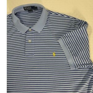 Polo Ralph Lauren Mens L Classic Blue Striped Short Sleeve Cotton Polo Shirt